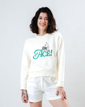Peanuts Tennis Ace Snoopy Sweatshirt Rounded Hem Ecru