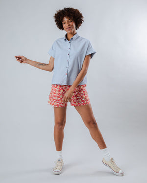 Pinstripes Batwing Sleeve Blouse Blue