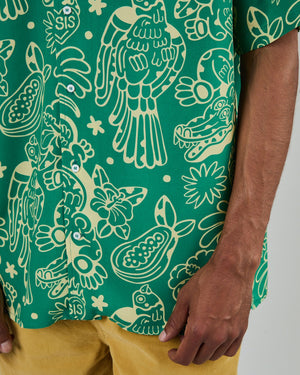 Asis Percales Crocodylus Aloha Shirt Green