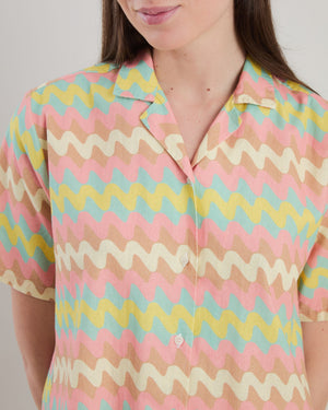 Pastel Wavy Stripes Aloha Blouse