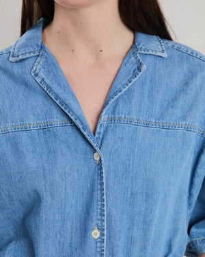 Washed Denim Shirt Dress Blue