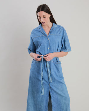 Washed Denim Shirt Dress Blue