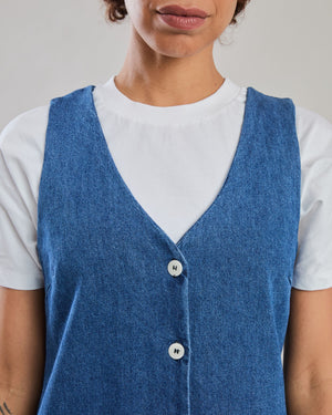 Washed Denim Short Dress Blue