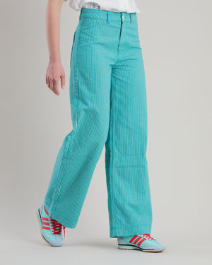 Denim Stripes Straight Leg Pants Green