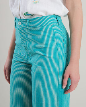 Denim Stripes Straight Leg Pants Green