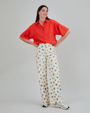 Mini Flower Straight Leg Pants Ecru