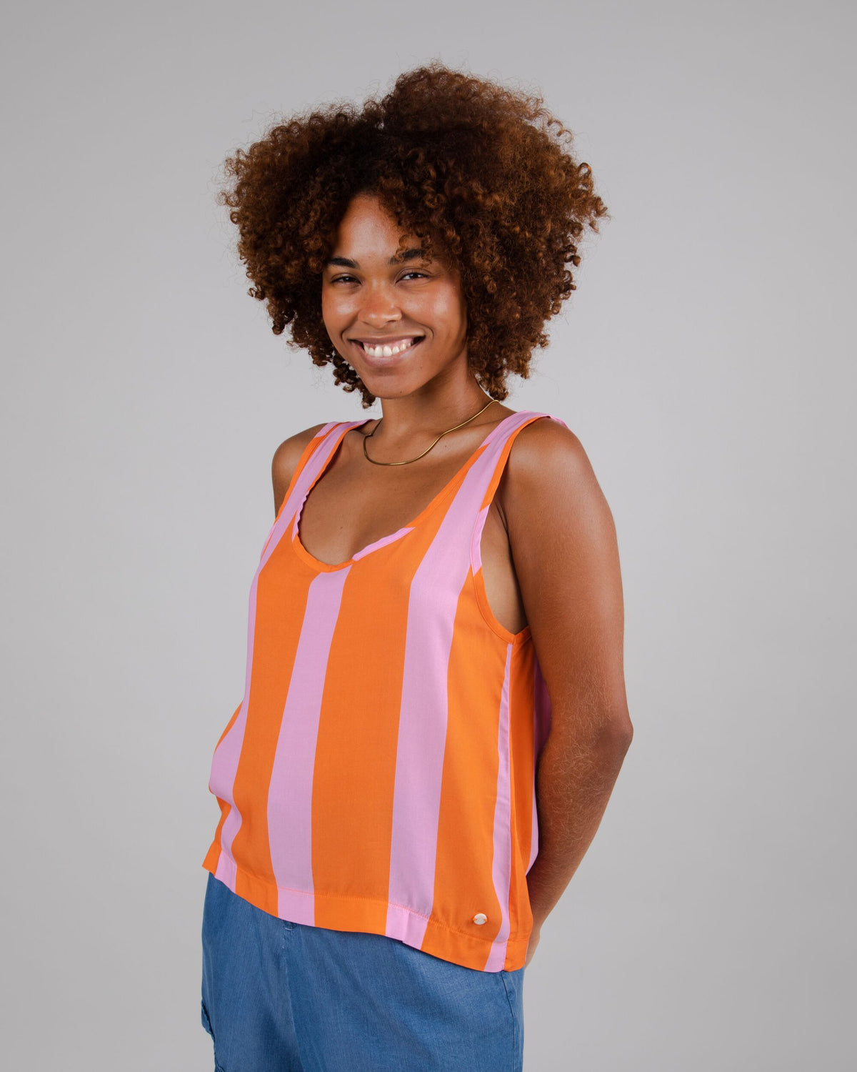 Color Block Tank Top Orange - 100% Sustainable viscose - Brava Fabrics