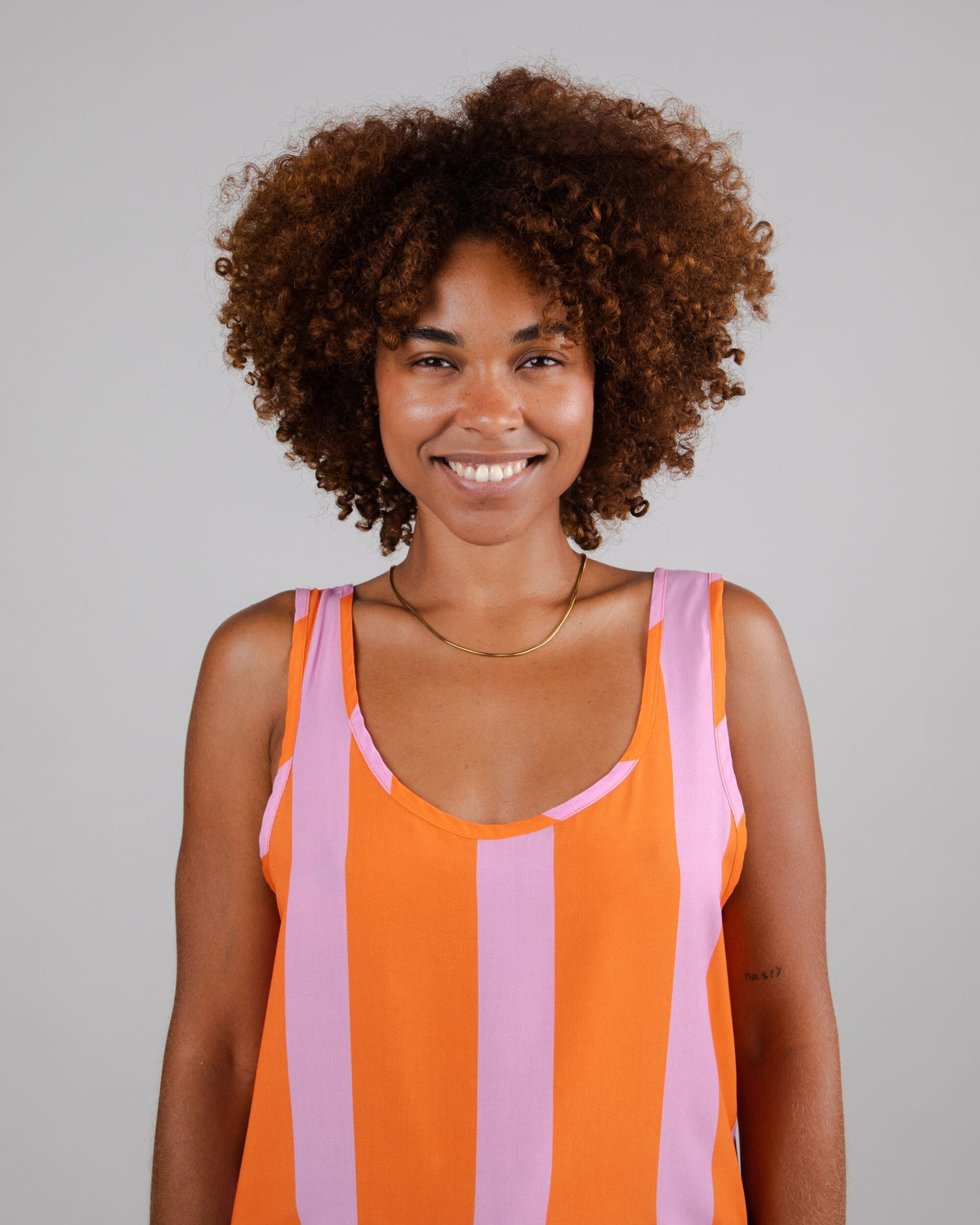 【あんな様】Multicolor Stripe TankTop Color Block Tank Top Orange - 100% Sustainable viscose - Brava Fabrics