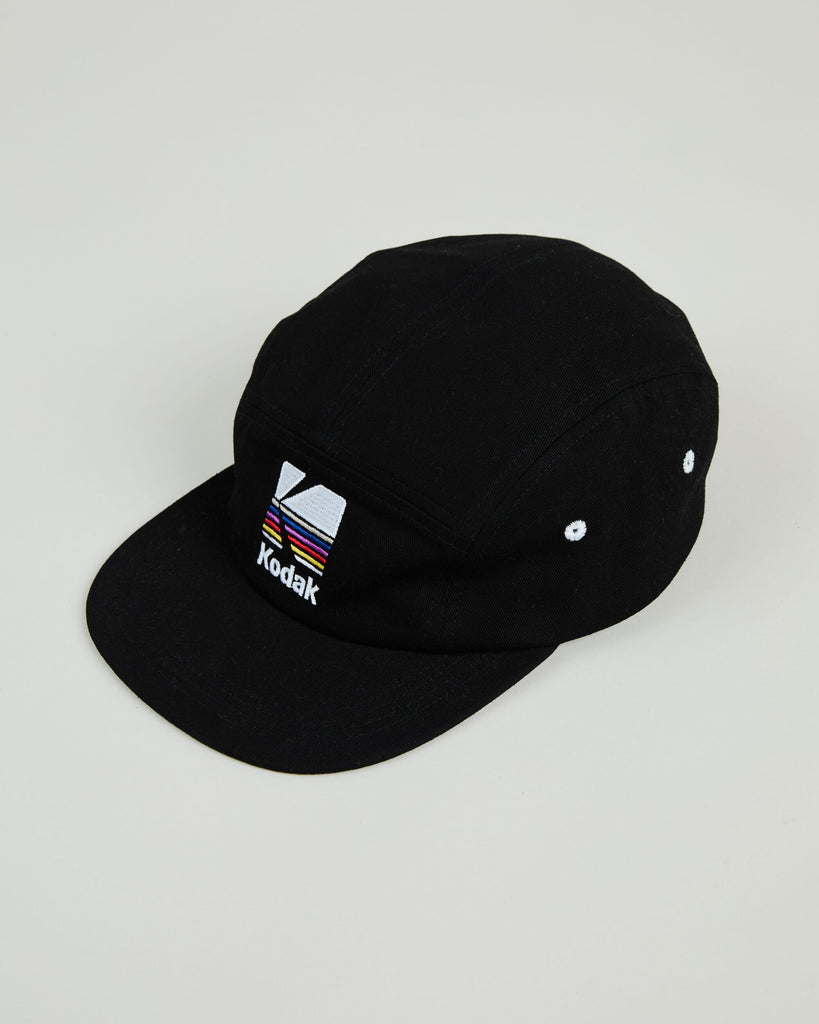 Kodak 5 Panel Cap Black - 100% Organic Cotton - Brava Fabrics