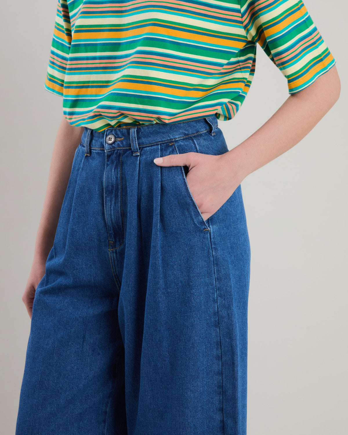 Wide Leg Denim Pleated