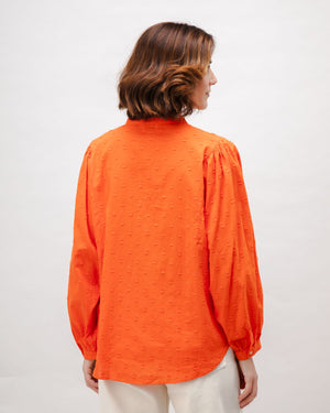 Polka Dot Romantic Cotton Blouse Orange