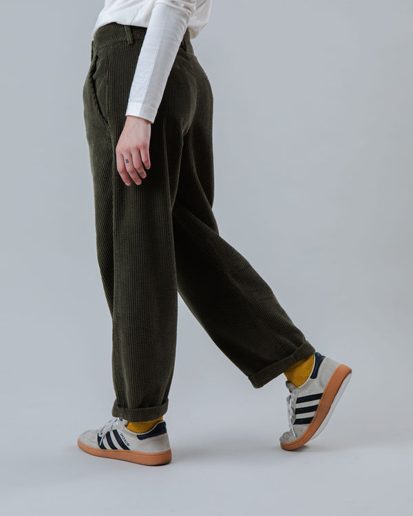 Corduroy Pleated Pants Stone Green - 100% Organic Cotton - Brava