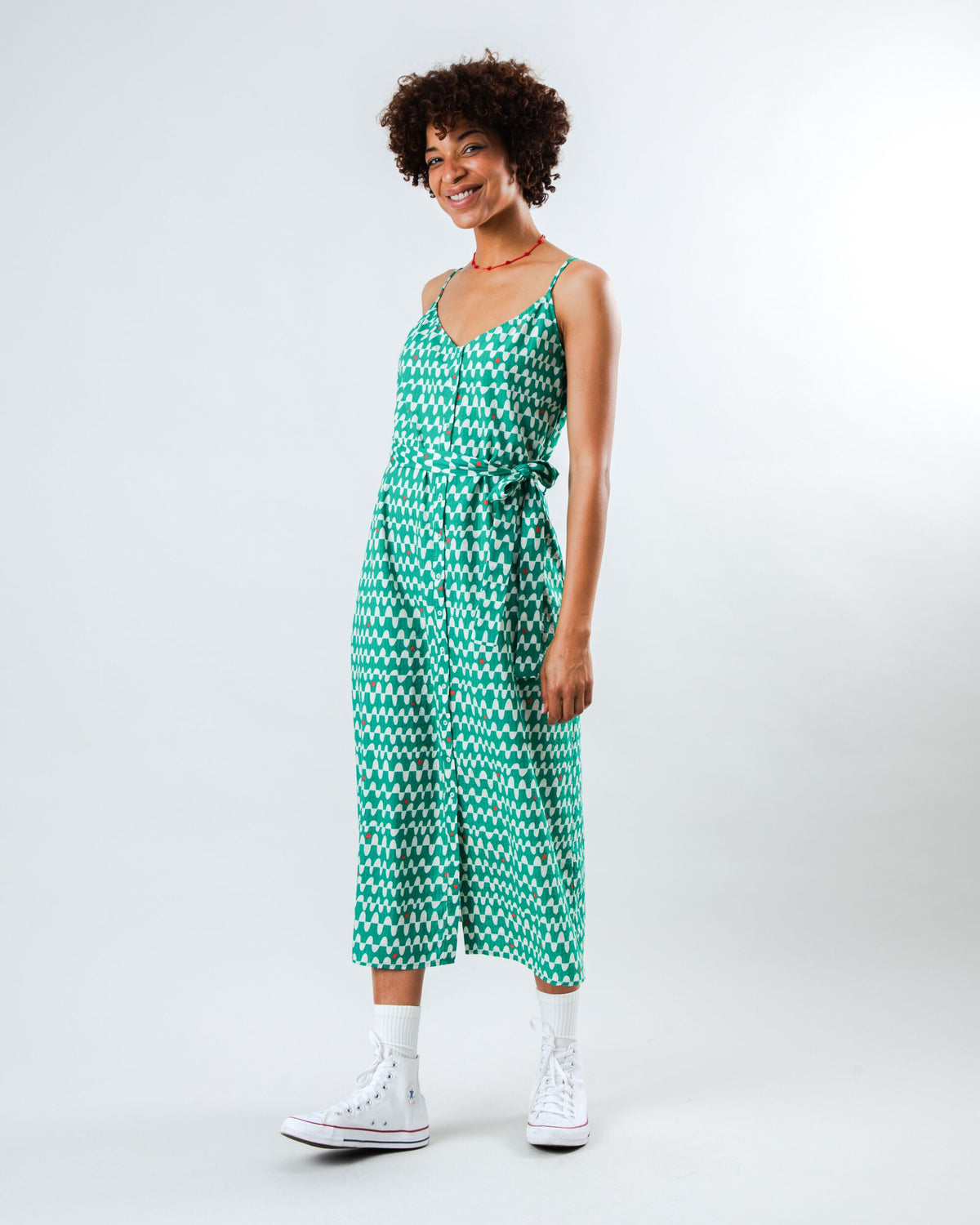 Sunset Strap Dress Green Organic Cotton and Sustainable Viscose Summer Dress - Brava Fabrics Sunset Strap Dress Green Organic Cotton and Sustainable Viscose Summer Dress - Brava Fabrics