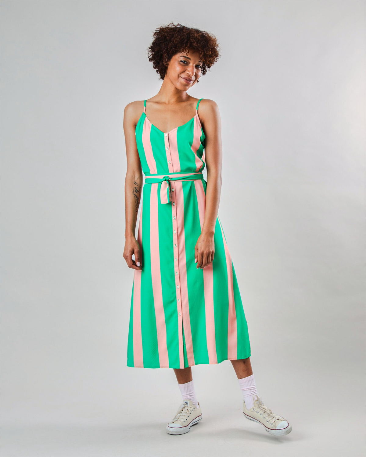Color Block Strap Dress Green Sustainable Summer Dress for Festivals & Beach Days - Brava Fabrics Color Block Strap Dress Green Sustainable Summer Dress for Festivals & Beach Days - Brava Fabrics