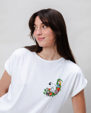 Peanuts Flowers Scoop Tee White