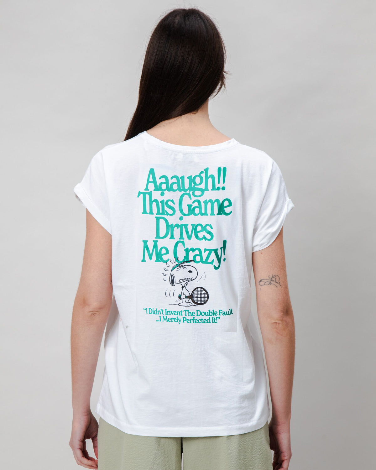 Peanuts Tennis Double Fault Snoopy Scoop Tee White