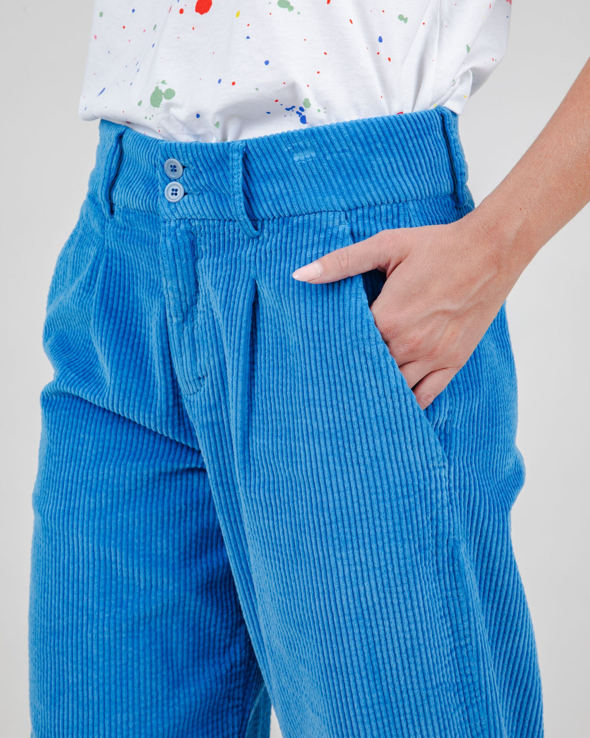 Corduroy Pleated Pants Blue