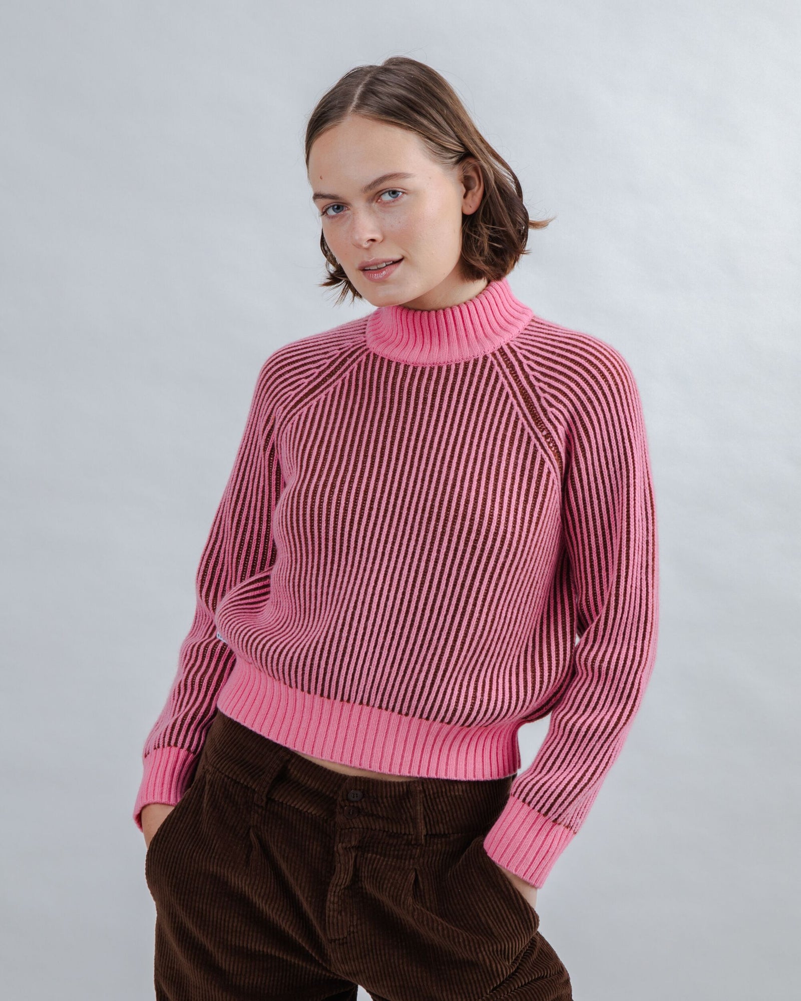 Bicolor Wool Cropped Sweater Pink