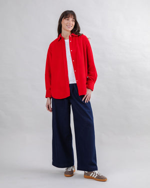 Corduroy Long Overshirt Red