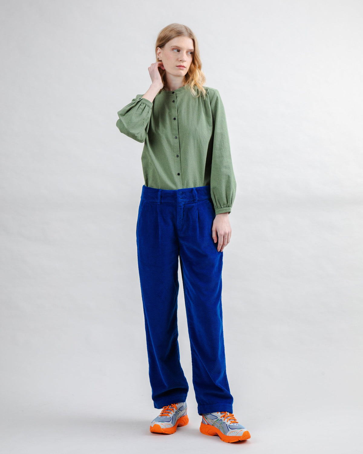 Corduroy Pleated Pants Klein Blue