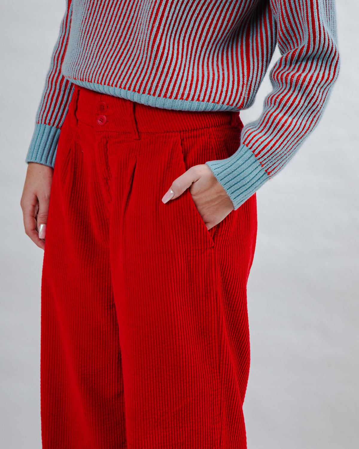Corduroy Pleated Pants Red