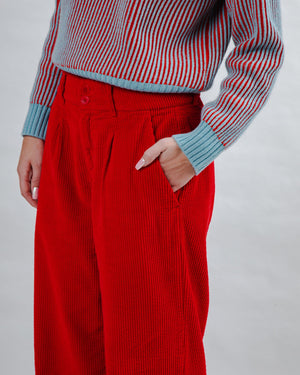 Corduroy Pleated Pants Red