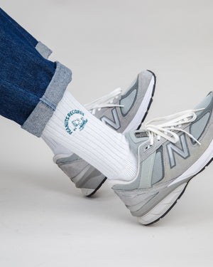 Peanuts Records Deejay Socks White