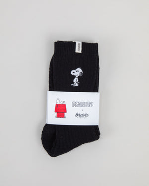 Peanuts Snoopy Ribbed Socks Black