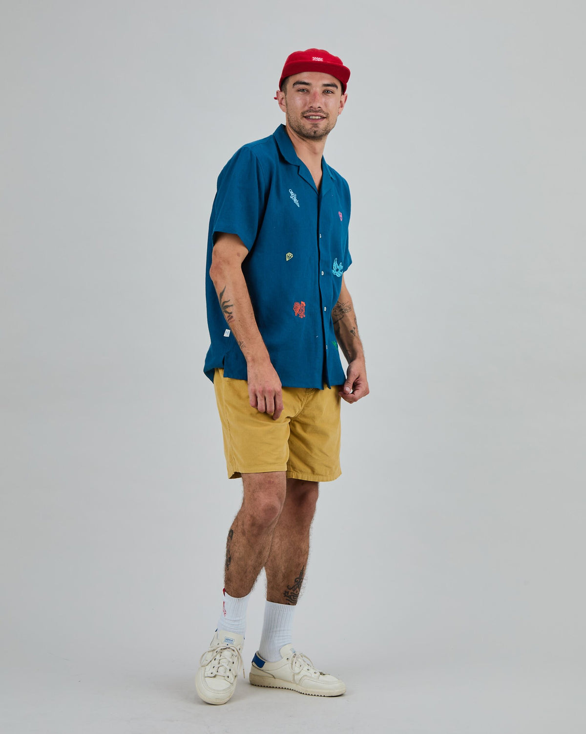 Asis Percales embroidery Aloha Shirt Blue