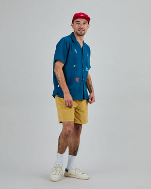 Asis Percales embroidery Aloha Shirt Blue