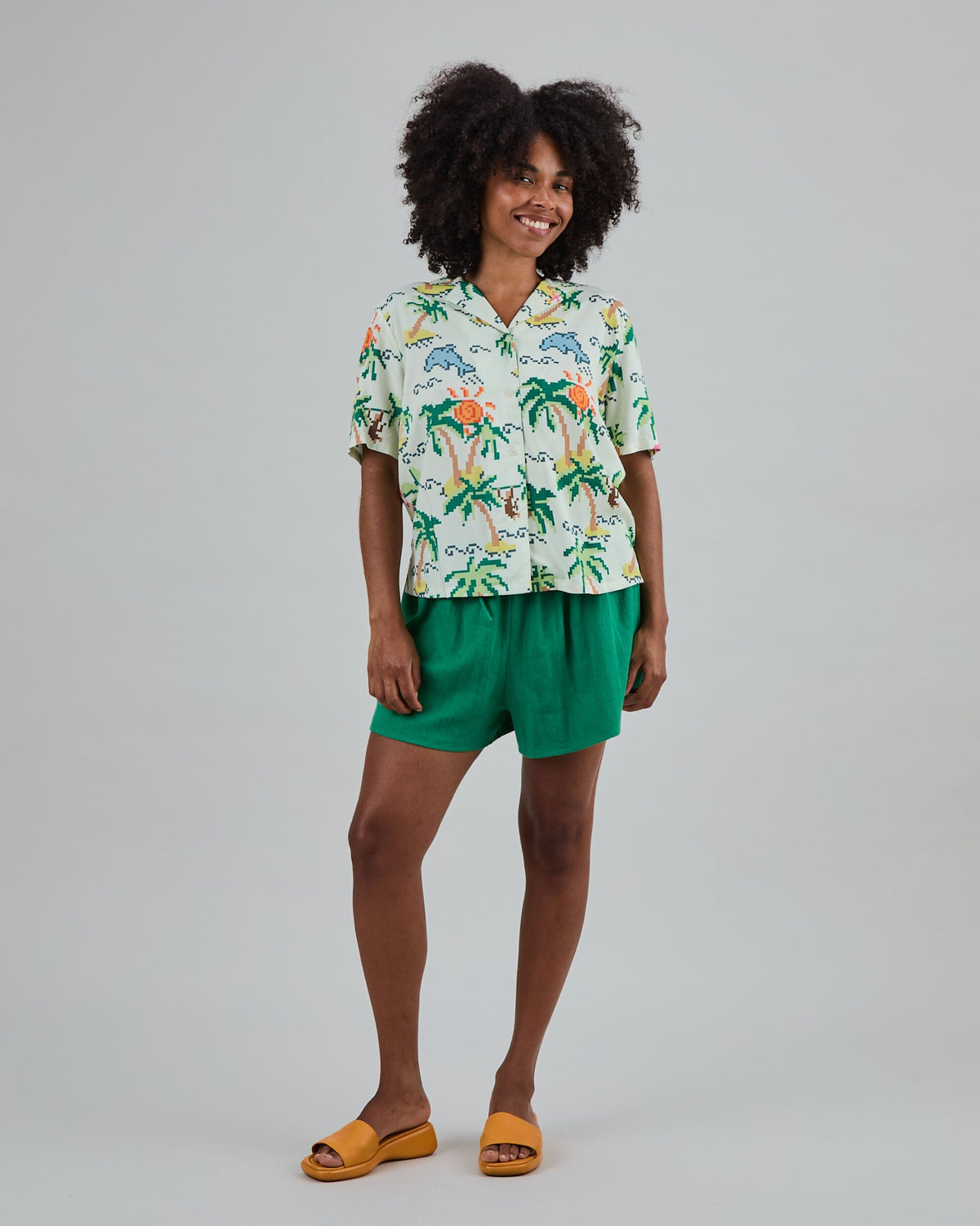 Tropical Pixel Aloha Blouse Ecru