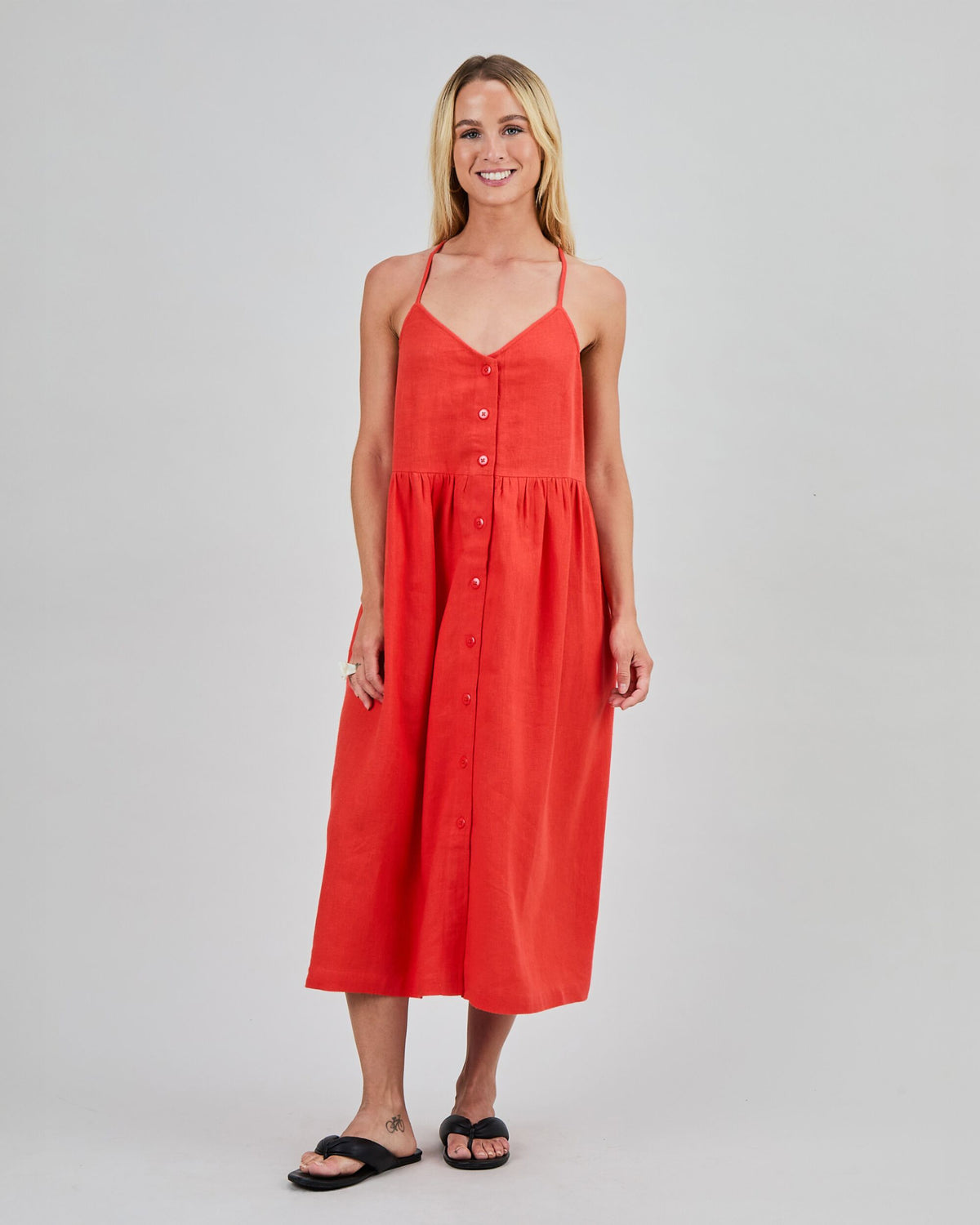 strappy loose dress Neewe Womens Cotton Casual Strappy Plain Baby Neck Sleeveless Flowy Pleated Hem Loose Long Midi Daily Dress Sundress