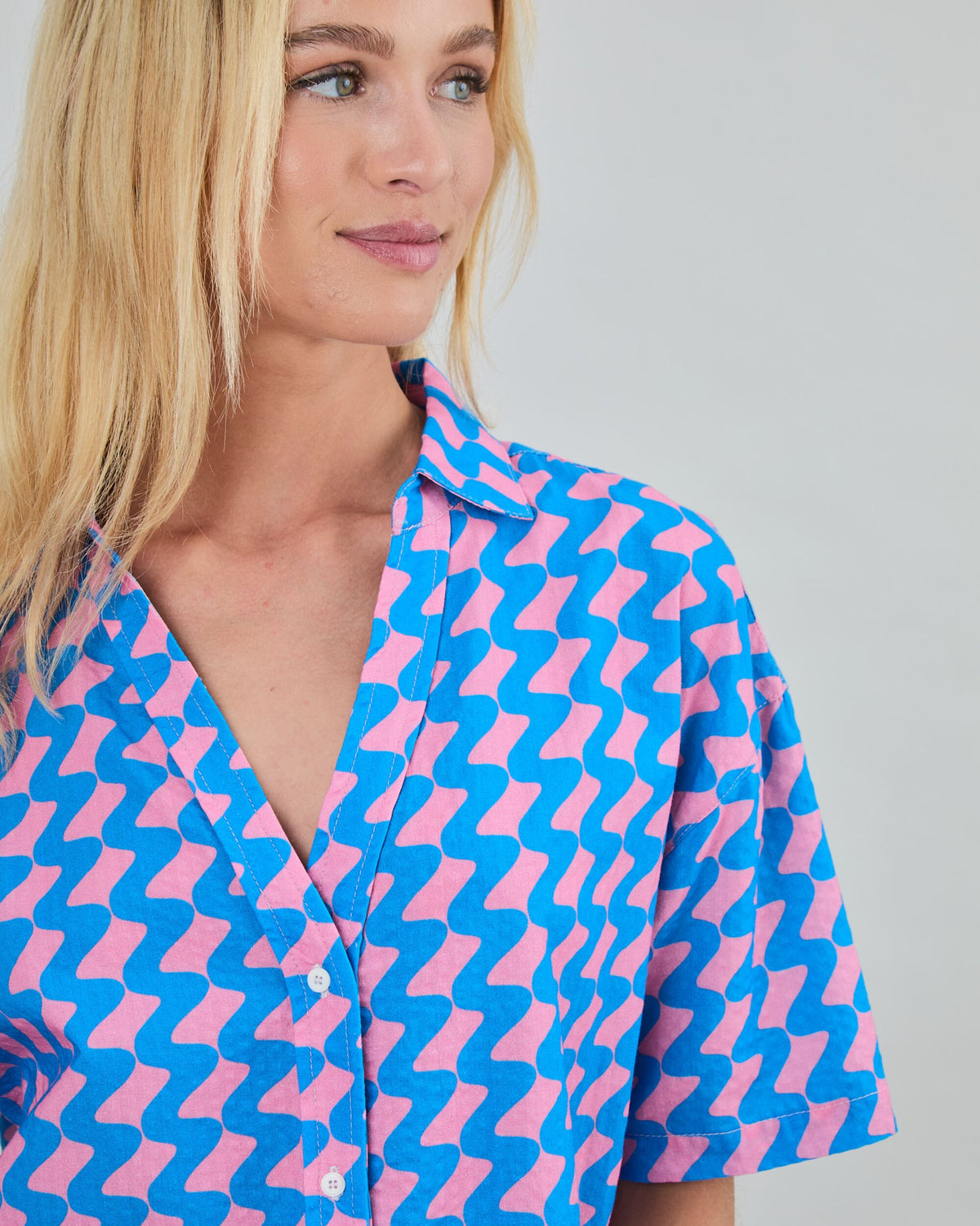 Gum Oversize Cropped Blouse Blue