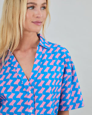 Gum Oversize Cropped Blouse Blue