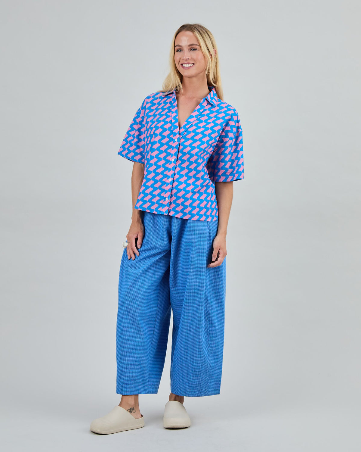 Gum Oversize Cropped Blouse Blue