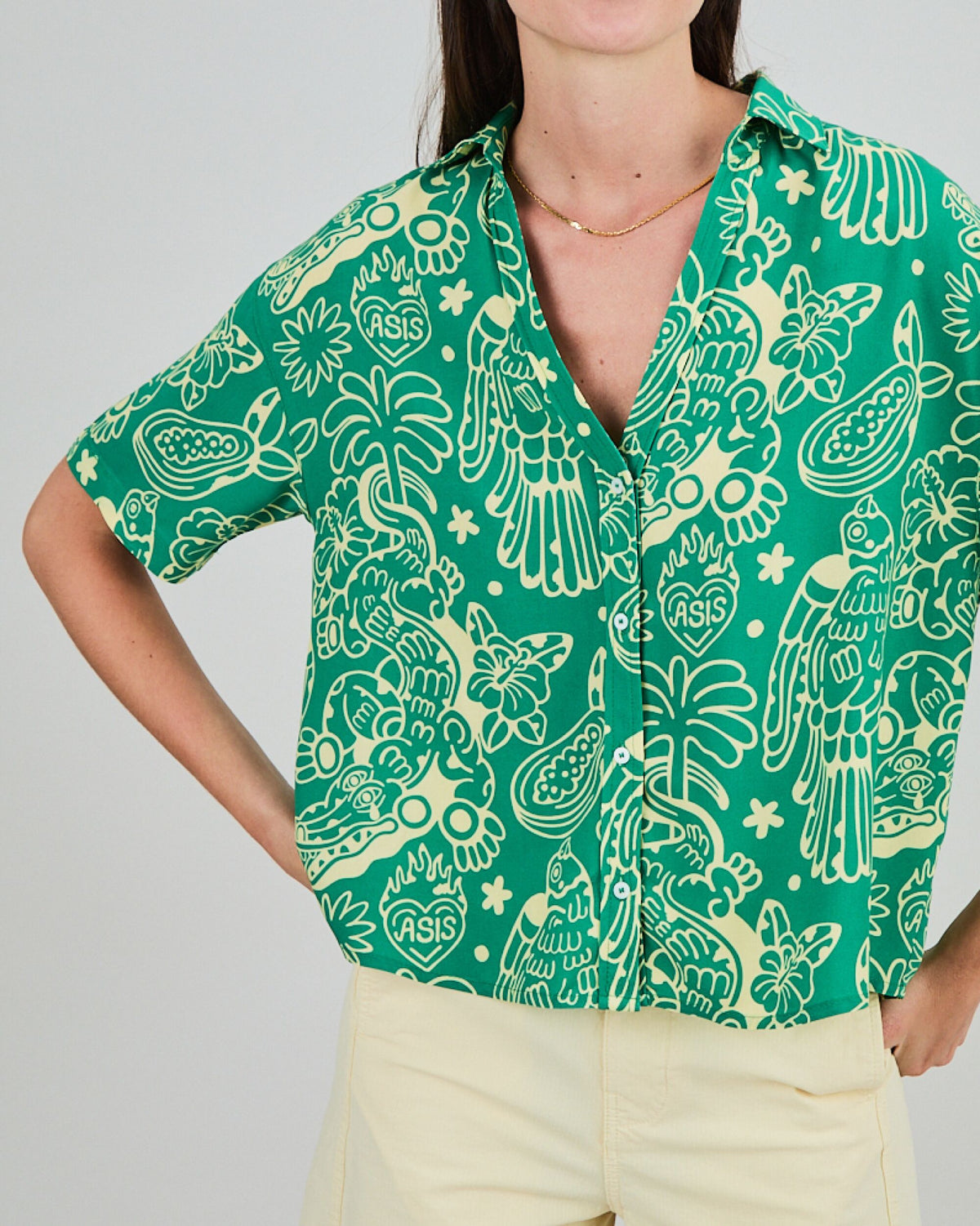 Asis Percales Crocodylus Oversize Cropped Blouse Green