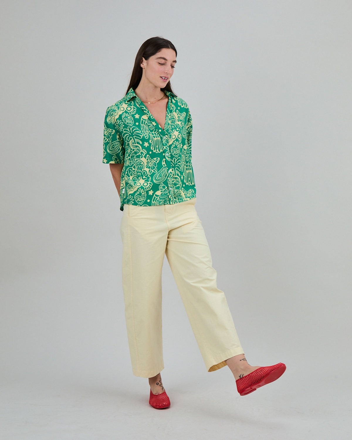 Asis Percales Crocodylus Oversize Cropped Blouse Green