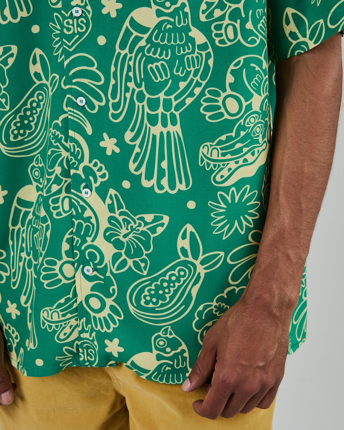 Asis Percales Crocodylus Aloha Shirt Green