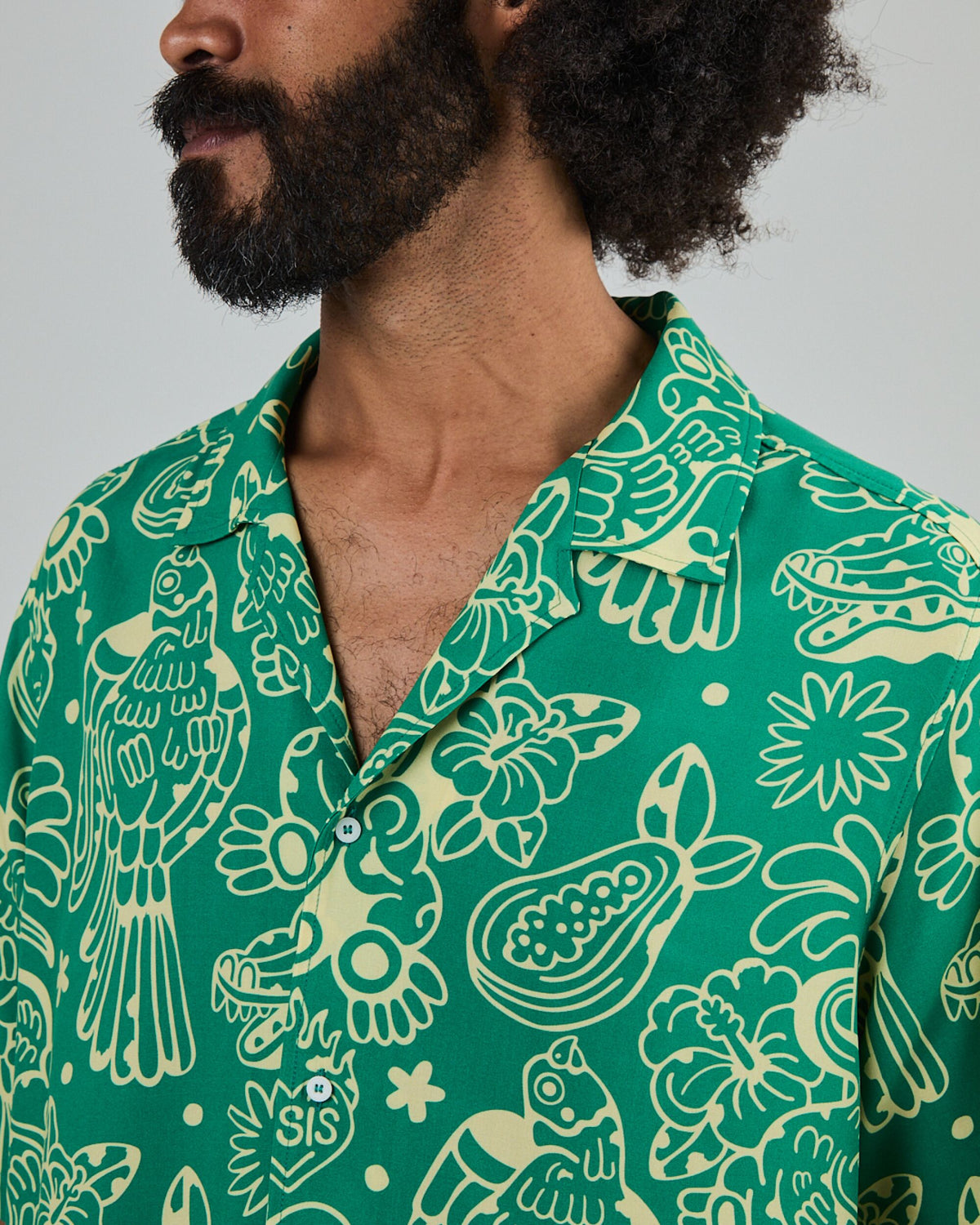 Asis Percales Crocodylus Aloha Shirt Green