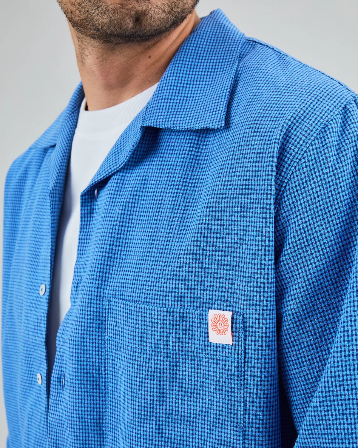 Asis Percales Daisy Checks Oversize Shirt Blue