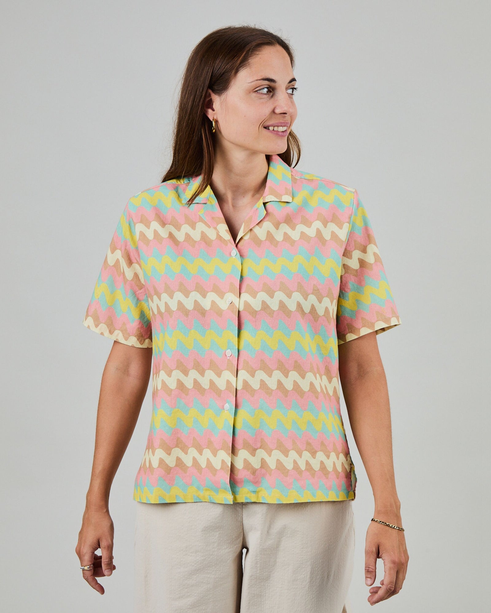 Pastel Wavy Stripes Aloha Blouse