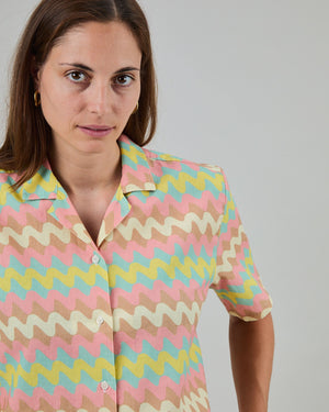 Pastel Wavy Stripes Aloha Blouse
