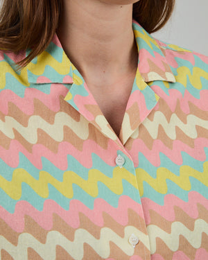 Pastel Wavy Stripes Aloha Blouse