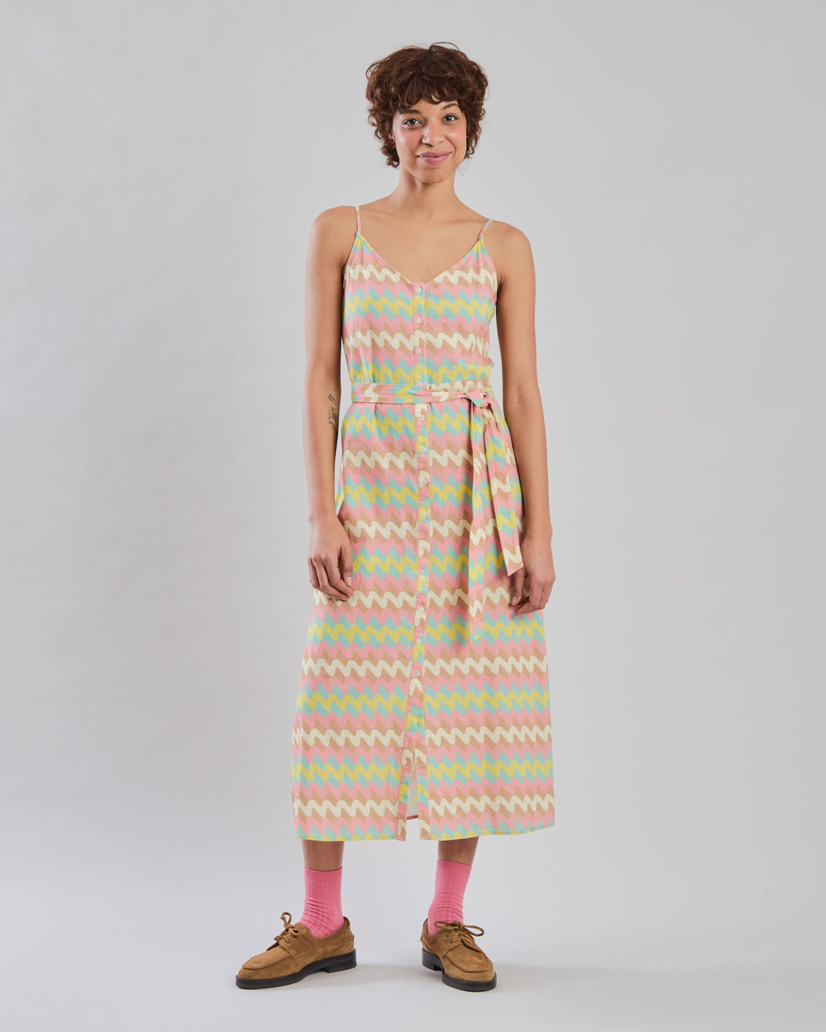 Pastel Wavy Stripes Strap Dress