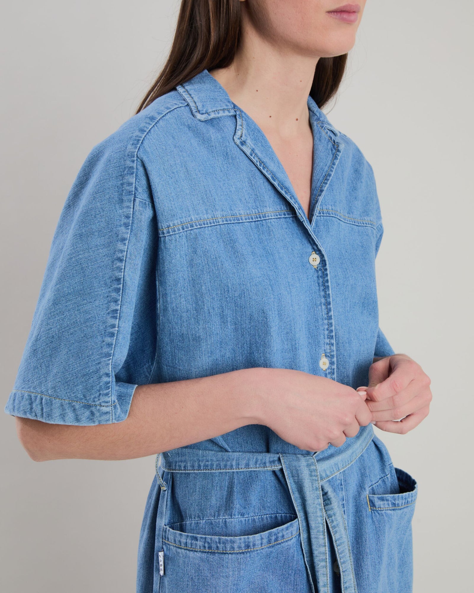 Washed Denim Shirt Dress Blue