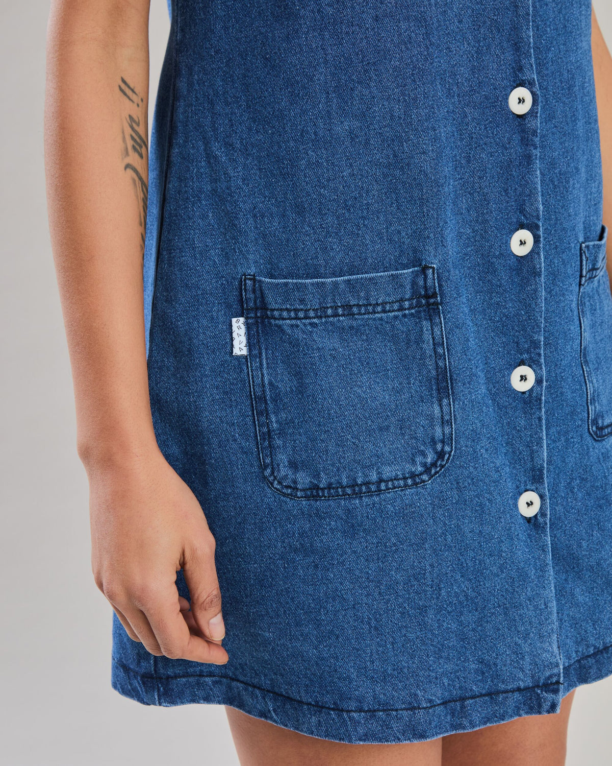 Washed Denim Pichi Shorts Dress Blue