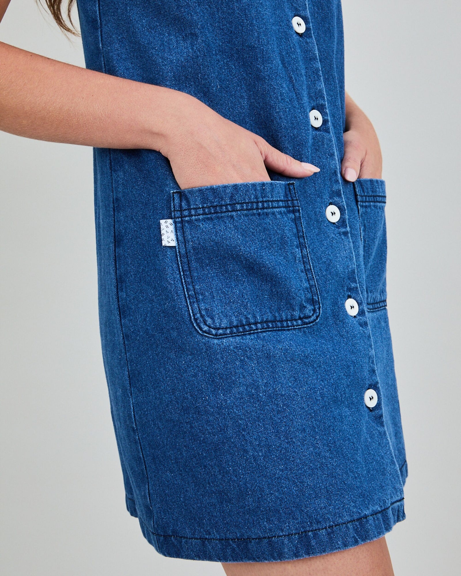 Washed Denim Short Dress Blue