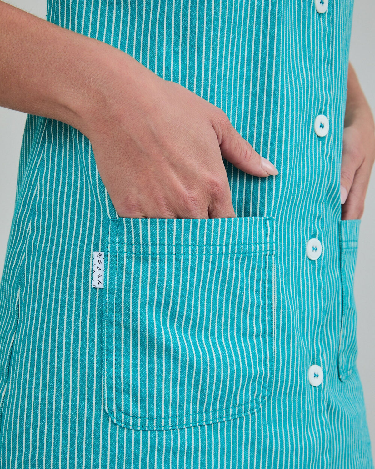 Denim Stripes Short Dress Green