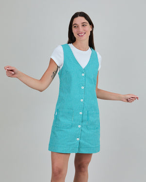 Denim Stripes Short Dress Green