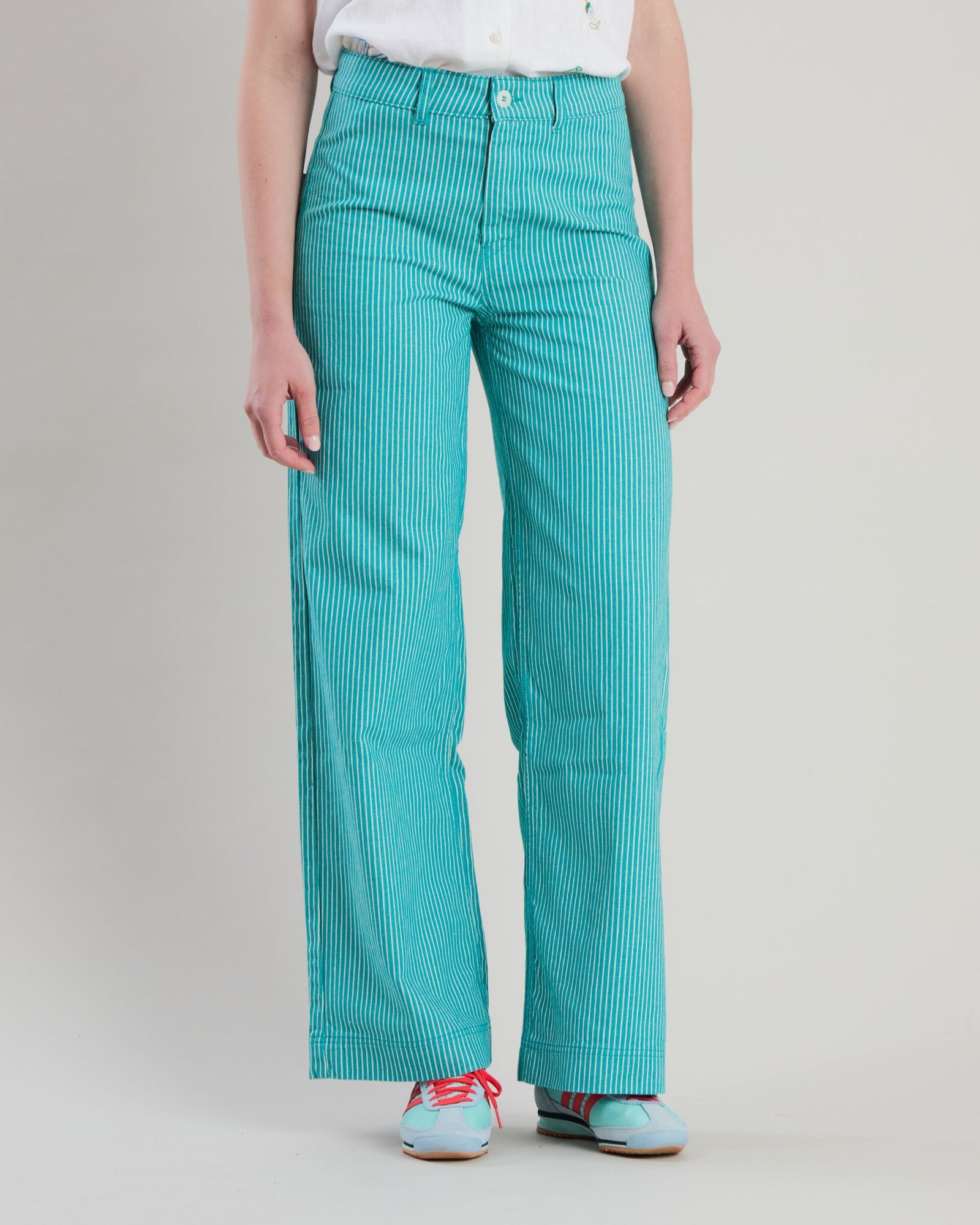 Denim Stripes Straight Leg Pants Green